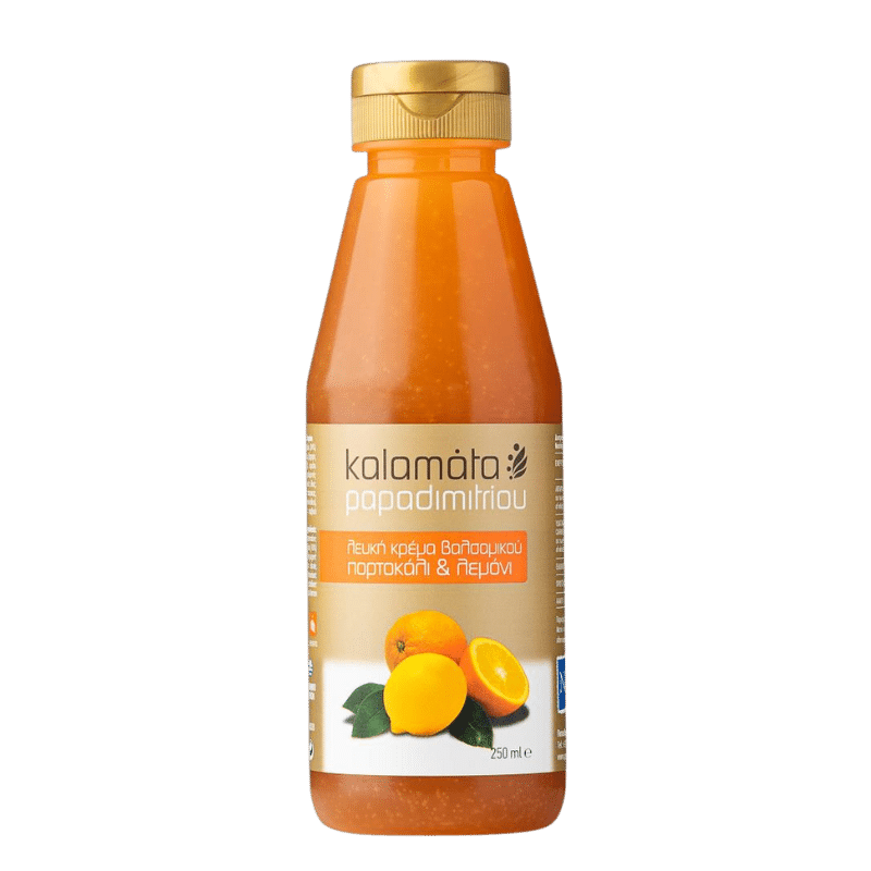 Kalamata Papadimitriou Orangen-Zitronen-Balsamico Cremé (250ml) von Kalamata Papadimitriou bei Araxxon - Hochwertiges griechisches Produkt. Kalamata Papadimitriou Orangen-Zitronen-Balsamico Cremé (250ml) από Kalamata Papadimitriou στο Araxxon - Αυθεντικό ελληνικό προϊόν.